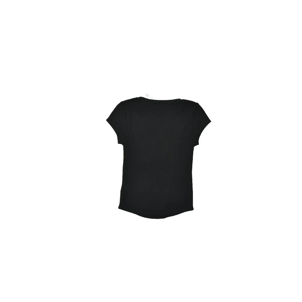 American Eagle Women's Medium Black Waffle Knit Short Sleeve T-Shirt NWT - Picture 2 of 8